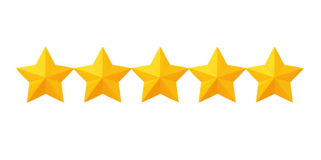 Picture five solid yellow stars, each with five sharp points, lined up side by side like planks across a sturdy beam, all set against a crisp white background as clean as a fresh sheet of plywood. - Shed Builders Ready